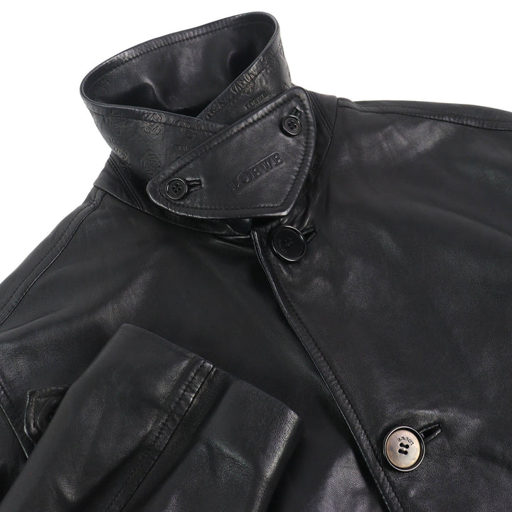 Very Good LOEWE Leather coat Anagram Embossed Logo Chin Strap Lamb black 48