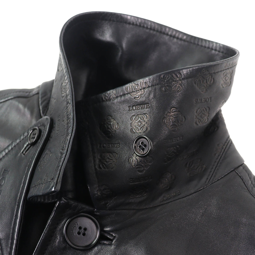 Very Good LOEWE Leather coat Anagram Embossed Logo Chin Strap Lamb black 48