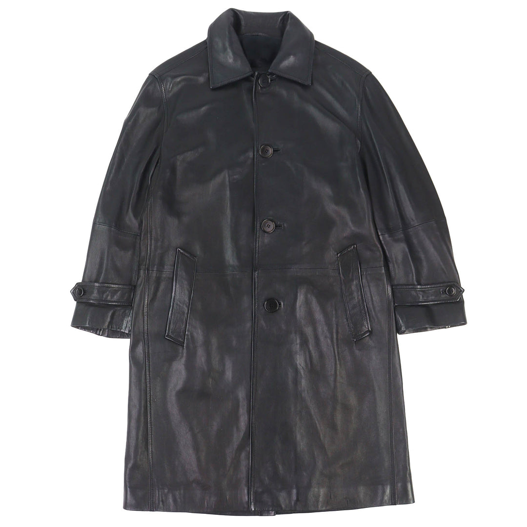 Very Good LOEWE Leather coat Anagram Embossed Logo Chin Strap Lamb black 48