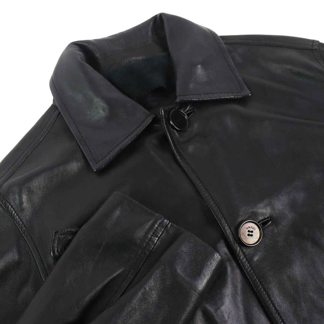 Very Good LOEWE Leather coat Anagram Embossed Logo Chin Strap Lamb black 48