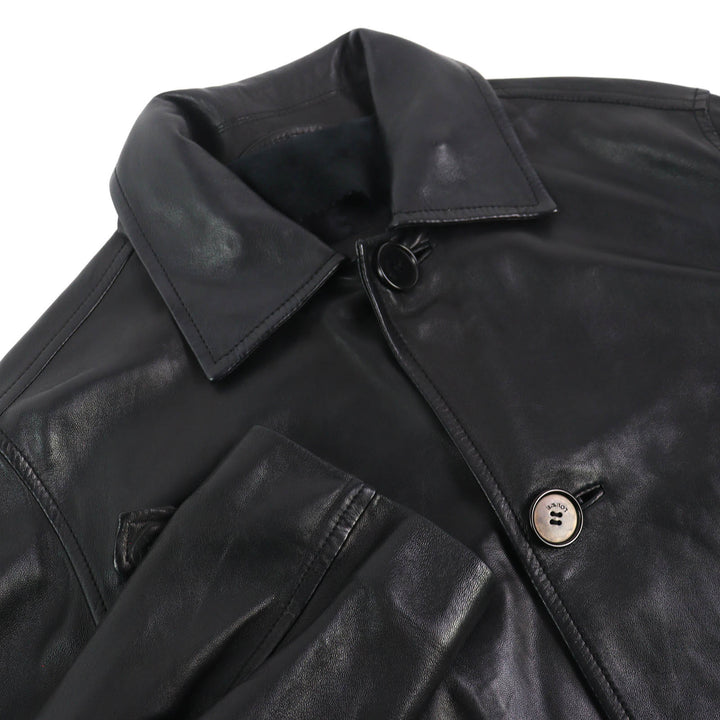 Very Good LOEWE Leather coat Anagram Embossed Logo Chin Strap Lamb black 48