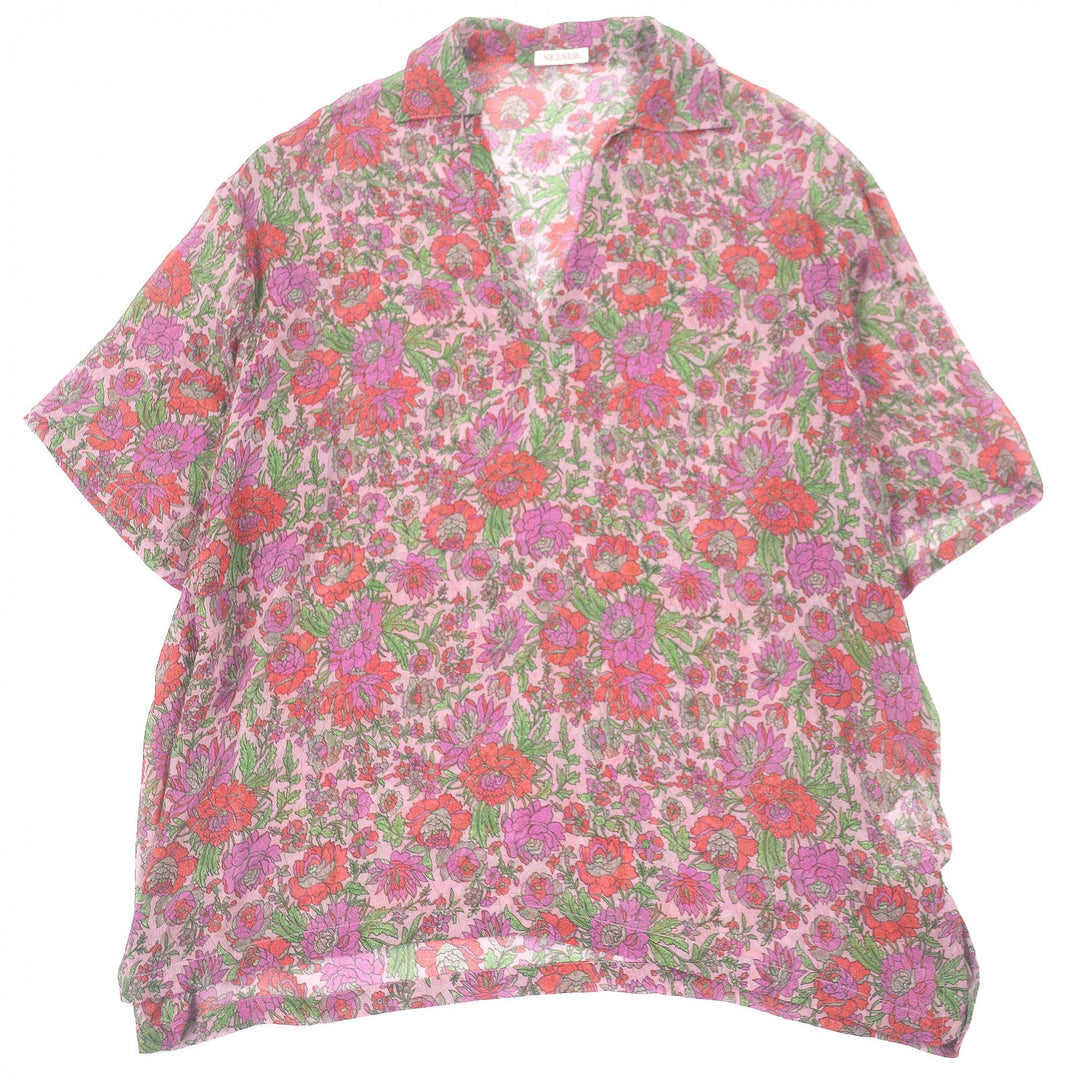 Pristine NICENESS tops MADAN Floral print silk chiffon skipper shirt pink