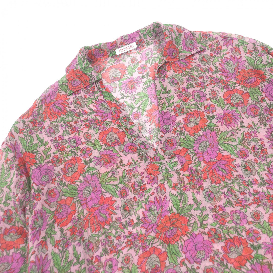 Pristine NICENESS tops MADAN Floral print silk chiffon skipper shirt pink