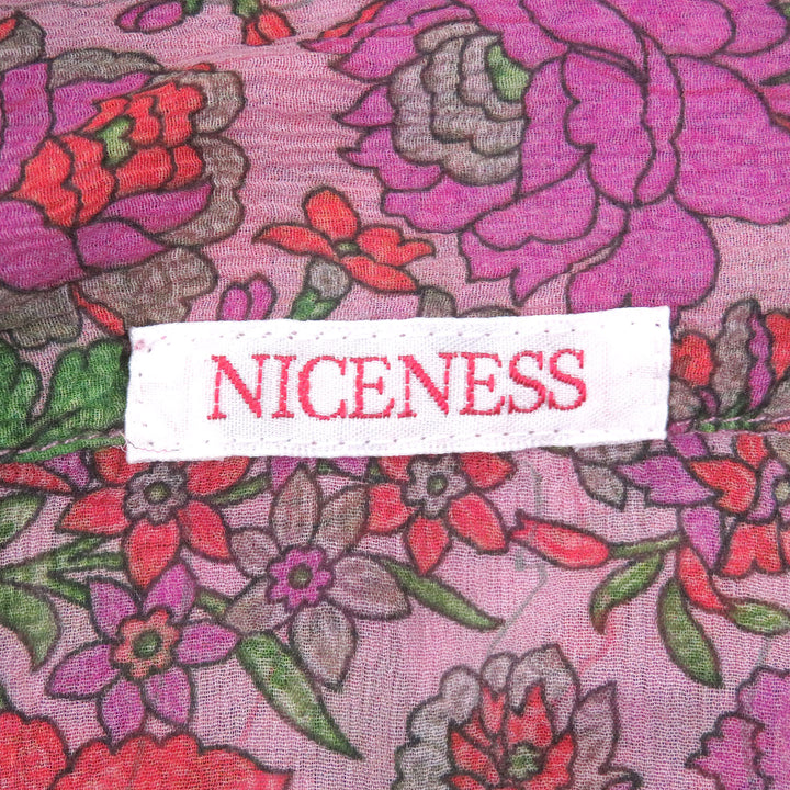 Pristine NICENESS tops MADAN Floral print silk chiffon skipper shirt pink