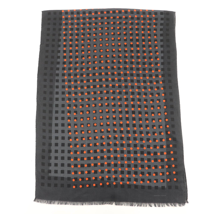 新品 HERMES ストール ドット柄 フリンジ付き大判ショール グレー カシミア レディース