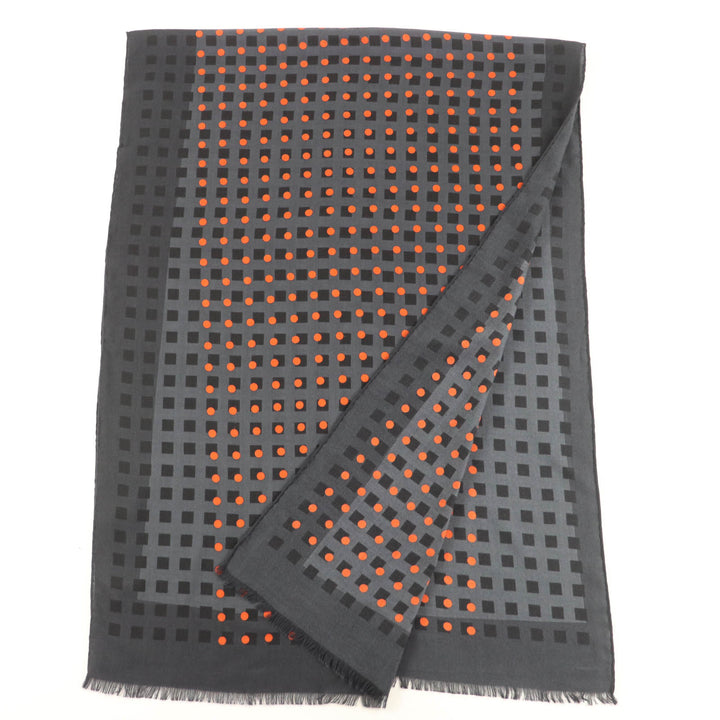 新品 HERMES ストール ドット柄 フリンジ付き大判ショール グレー カシミア レディース