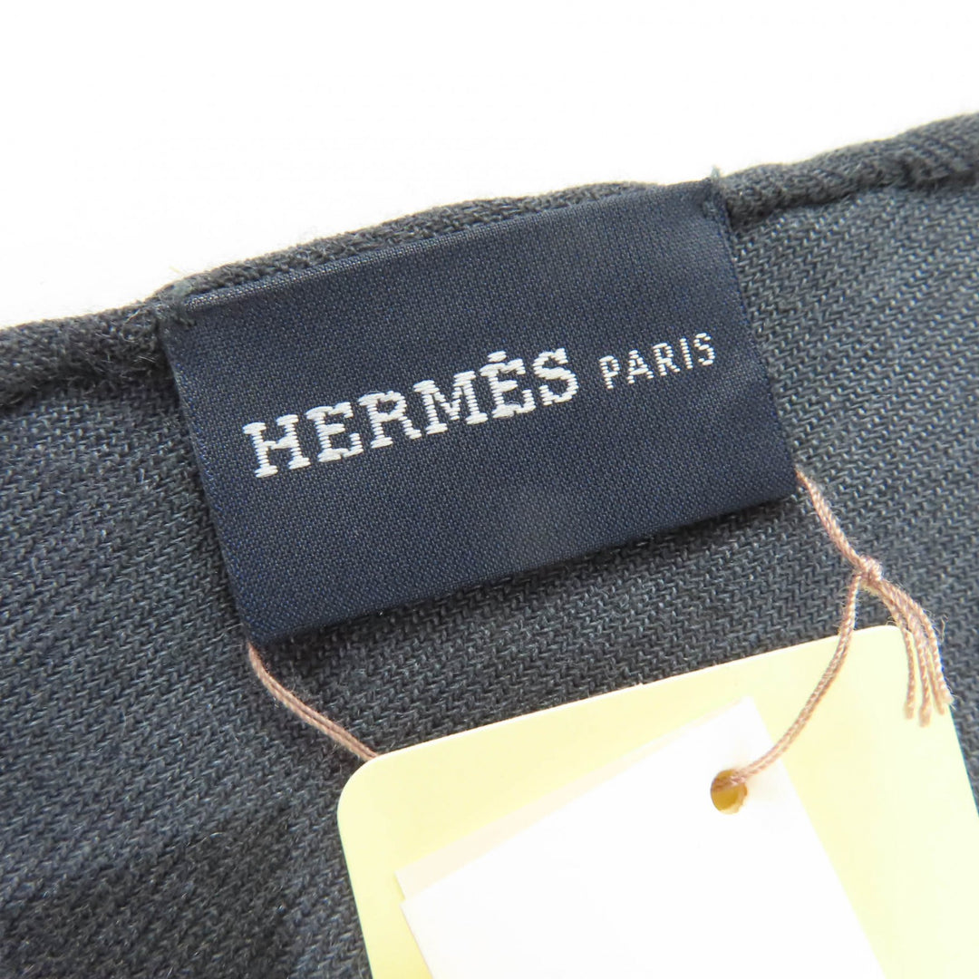 新品 HERMES ストール ドット柄 フリンジ付き大判ショール グレー カシミア レディース