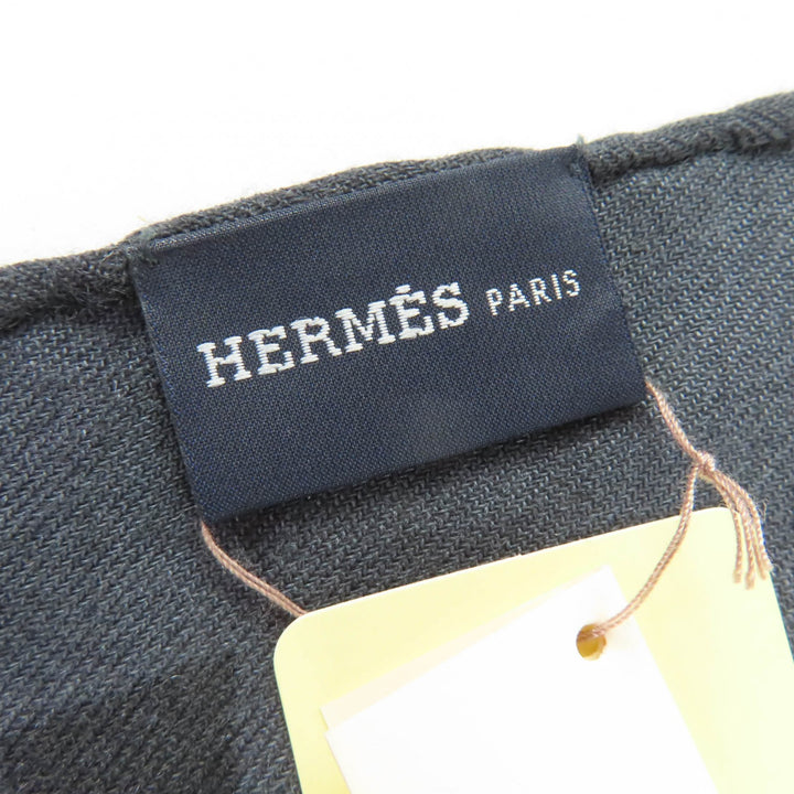 新品 HERMES ストール ドット柄 フリンジ付き大判ショール グレー カシミア レディース