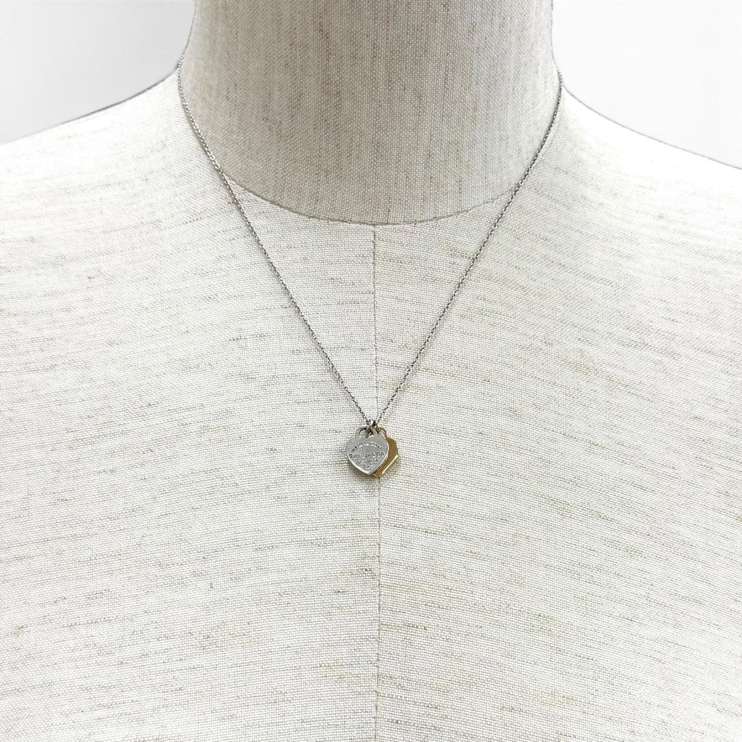 Great TIFFANY&Co. Necklace Mini Double Heart Tag Necklace combination AG925