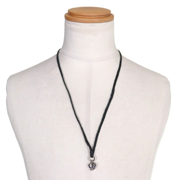 Excellent CHROME HEARTS Heart Charm Leather Braid Necklace Old Style Silver 925