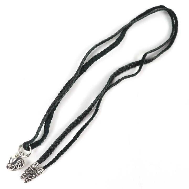 Excellent CHROME HEARTS Heart Charm Leather Braid Necklace Old Style Silver 925
