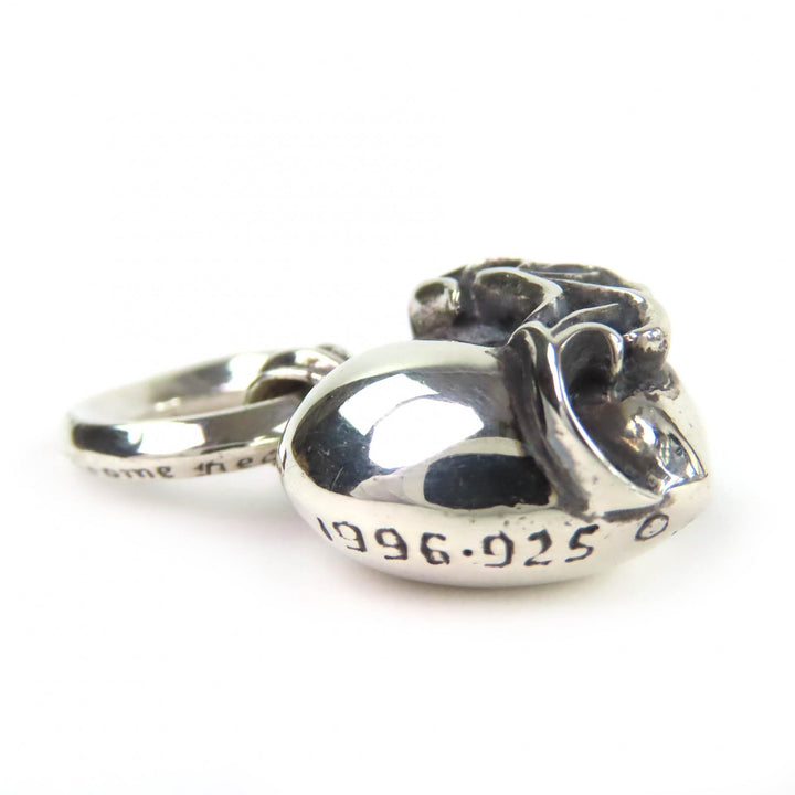 Excellent CHROME HEARTS Heart Charm Leather Braid Necklace Old Style Silver 925