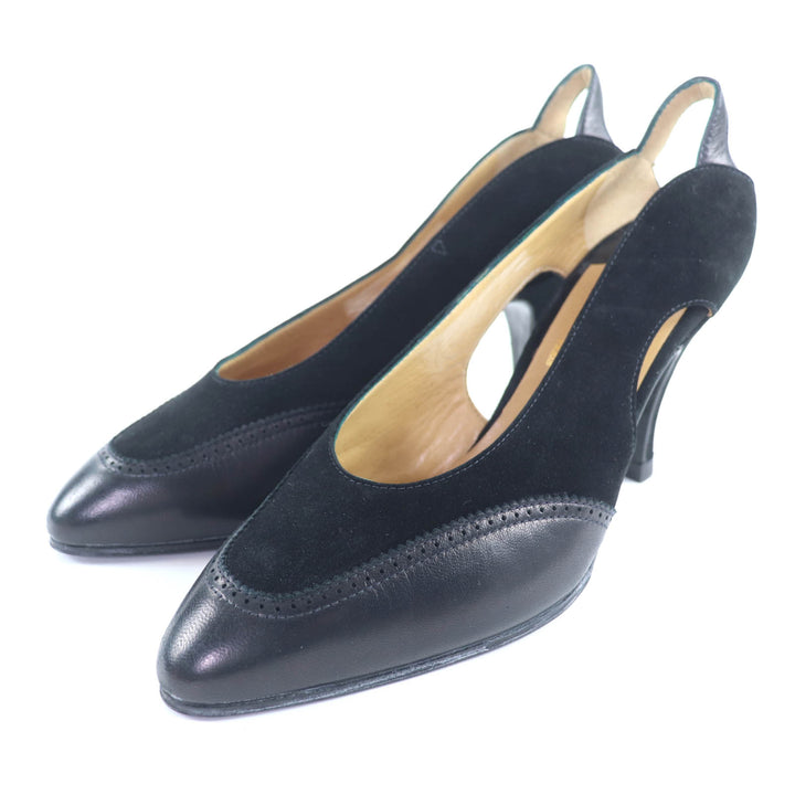 Discounted Excellent HERMES pumps Pointed toe leather black leather Women 36
