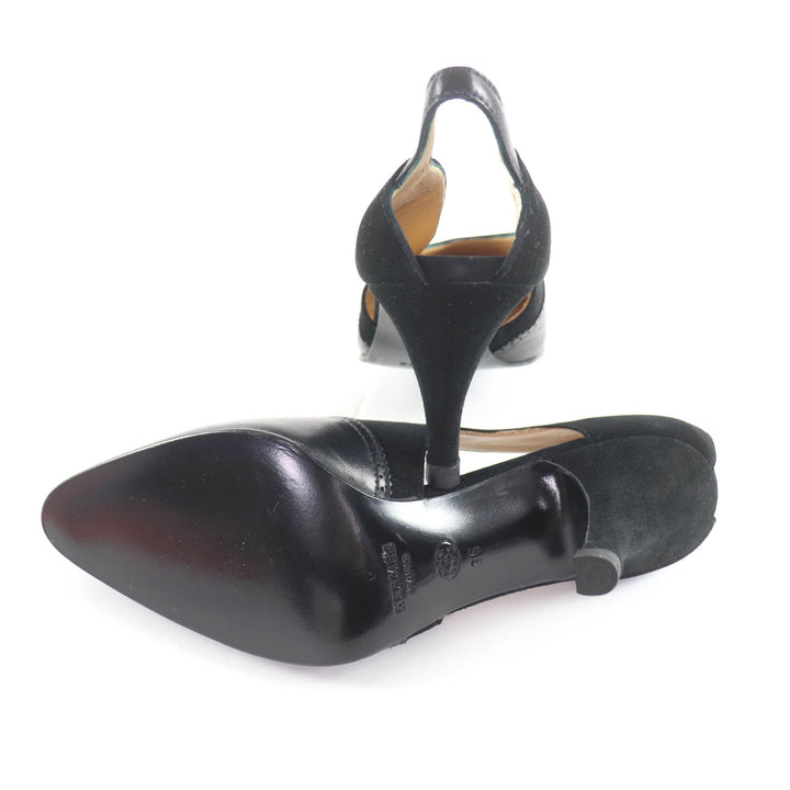 Discounted Excellent HERMES pumps Pointed toe leather black leather Women 36