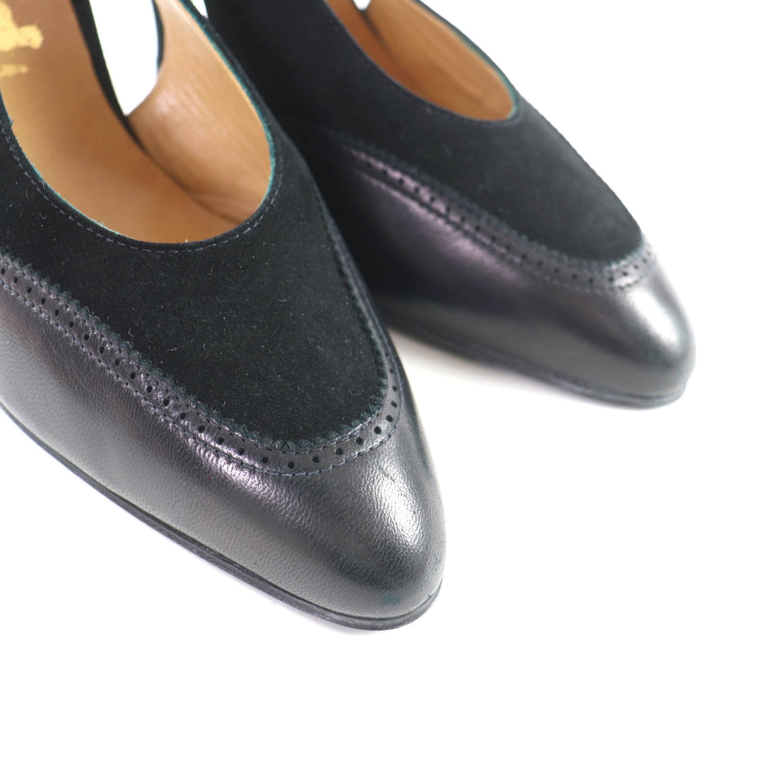 Discounted Excellent HERMES pumps Pointed toe leather black leather Women 36