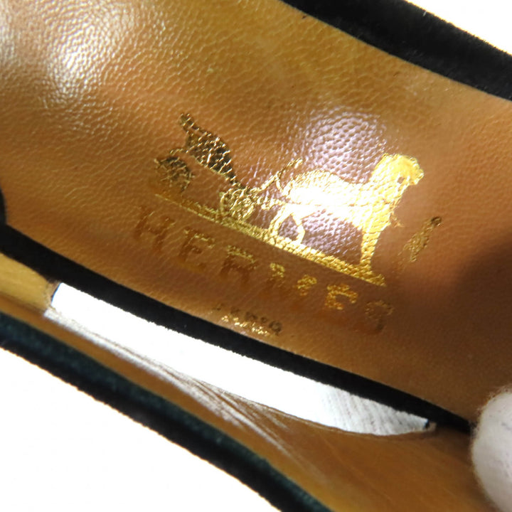 Discounted Excellent HERMES pumps Pointed toe leather black leather Women 36