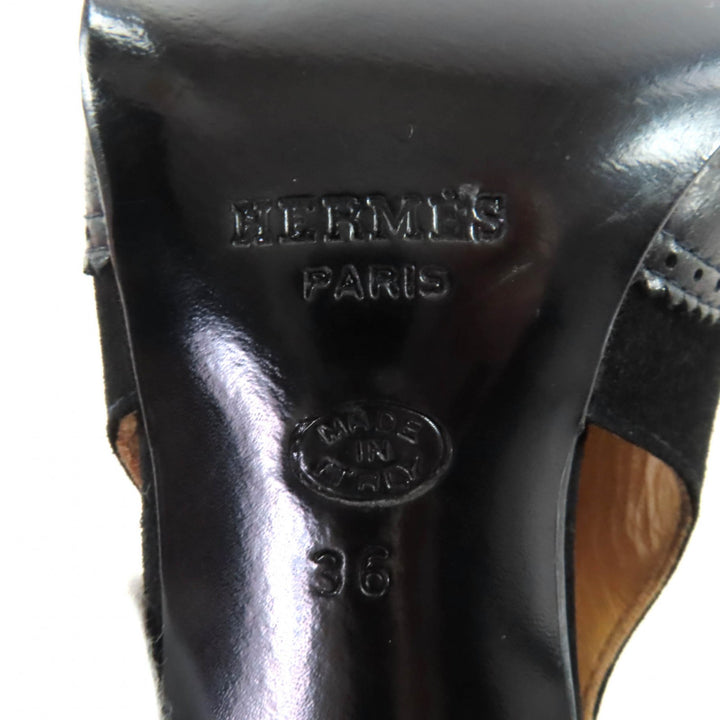 Discounted Excellent HERMES pumps Pointed toe leather black leather Women 36