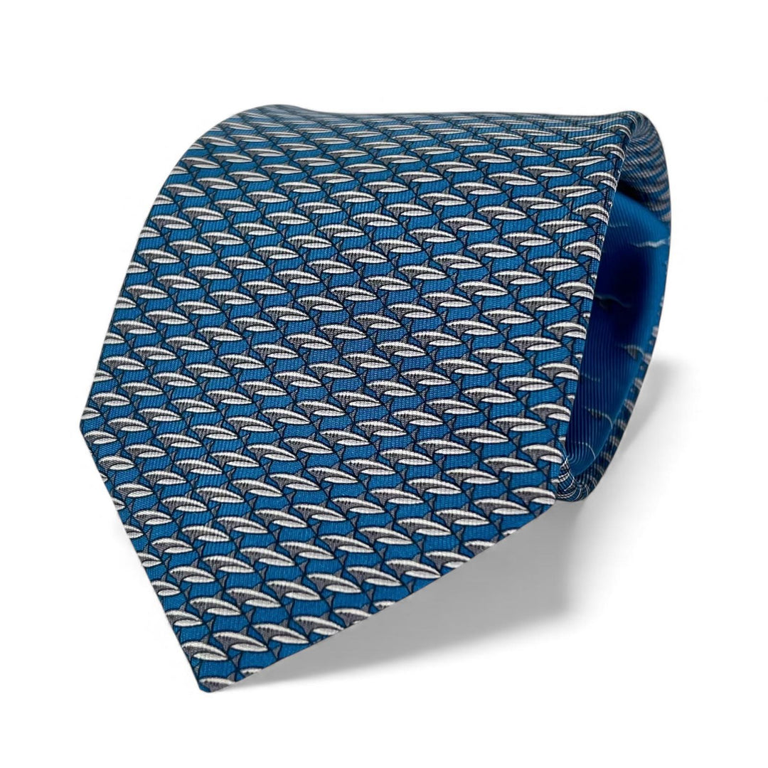 Pristine HERMES tie GREY REEF Light blue silk mens