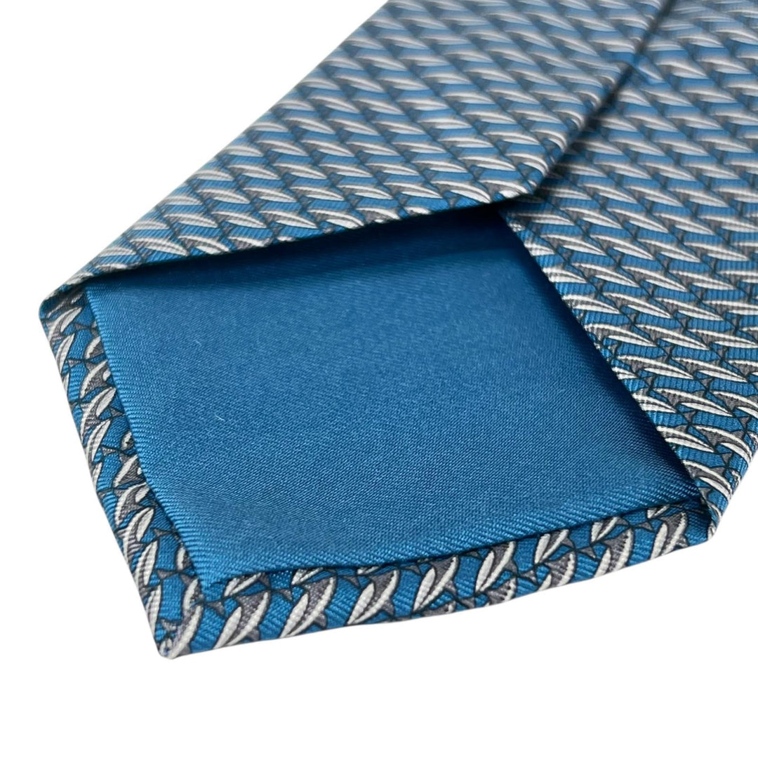 Pristine HERMES tie GREY REEF Light blue silk mens
