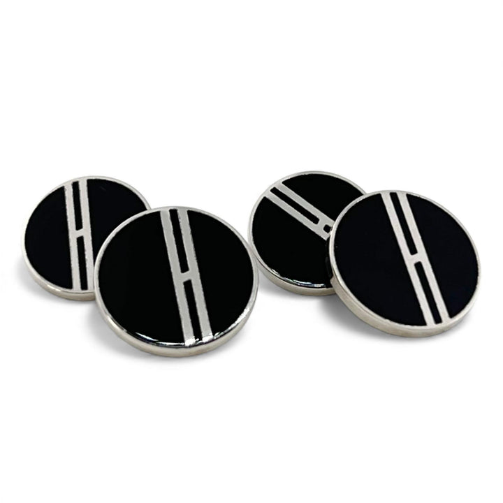 Great HERMES Cufflinks cufflinks H motif palladium plated Black Silver ー mens