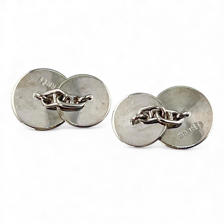 Great HERMES Cufflinks cufflinks H motif palladium plated Black Silver ー mens