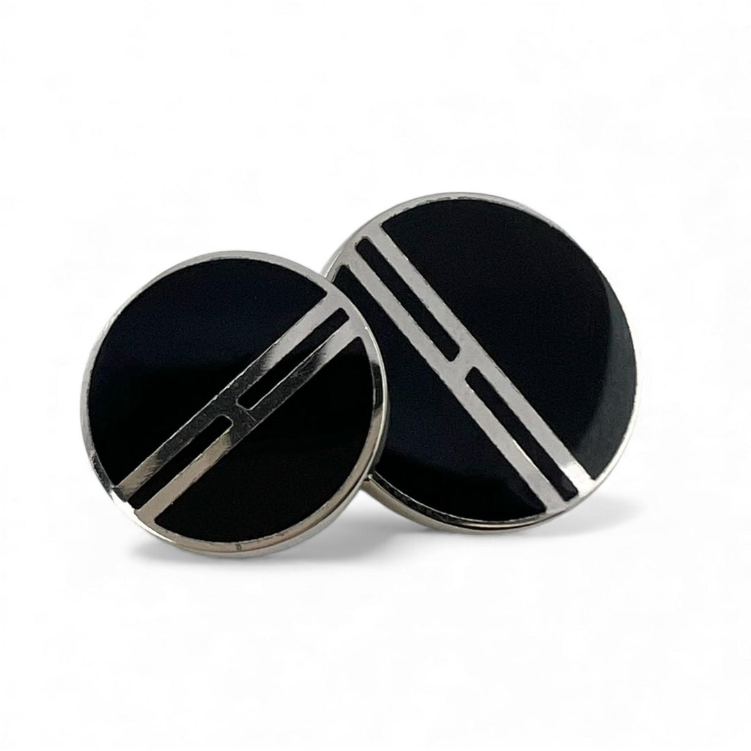 Great HERMES Cufflinks cufflinks H motif palladium plated Black Silver ー mens