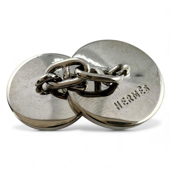 Great HERMES Cufflinks cufflinks H motif palladium plated Black Silver ー mens
