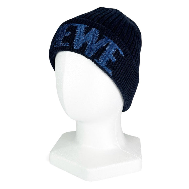 Pristine LOEWE Knit cap Logo design beanie Navy blue wool Women F540257X23