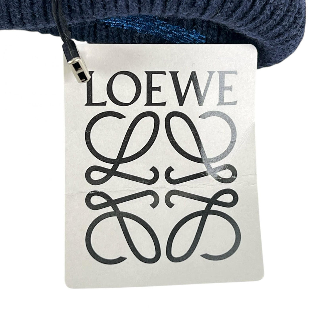 Pristine LOEWE Knit cap Logo design beanie Navy blue wool Women F540257X23