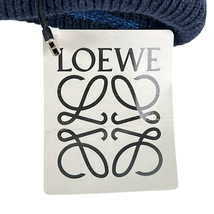 Pristine LOEWE Knit cap Logo design beanie Navy blue wool Women F540257X23