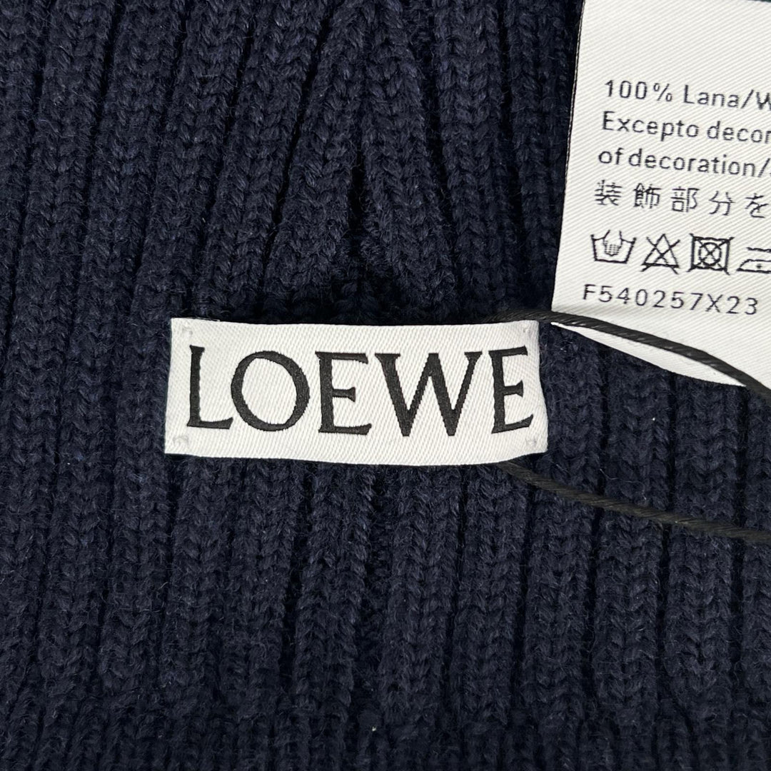 Pristine LOEWE Knit cap Logo design beanie Navy blue wool Women F540257X23