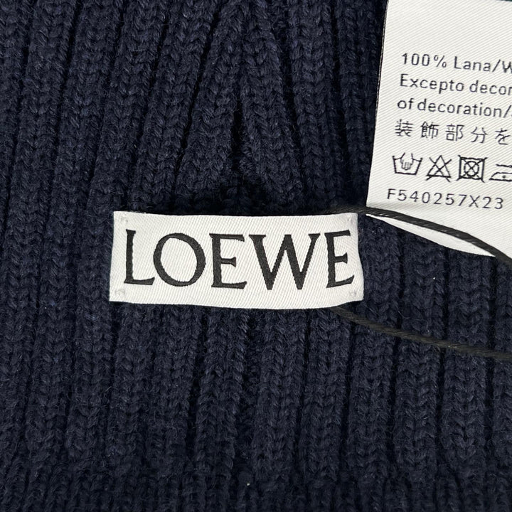 Pristine LOEWE Knit cap Logo design beanie Navy blue wool Women F540257X23