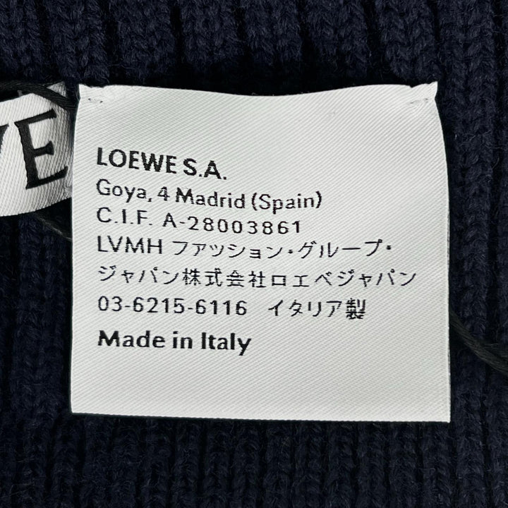 Pristine LOEWE Knit cap Logo design beanie Navy blue wool Women F540257X23
