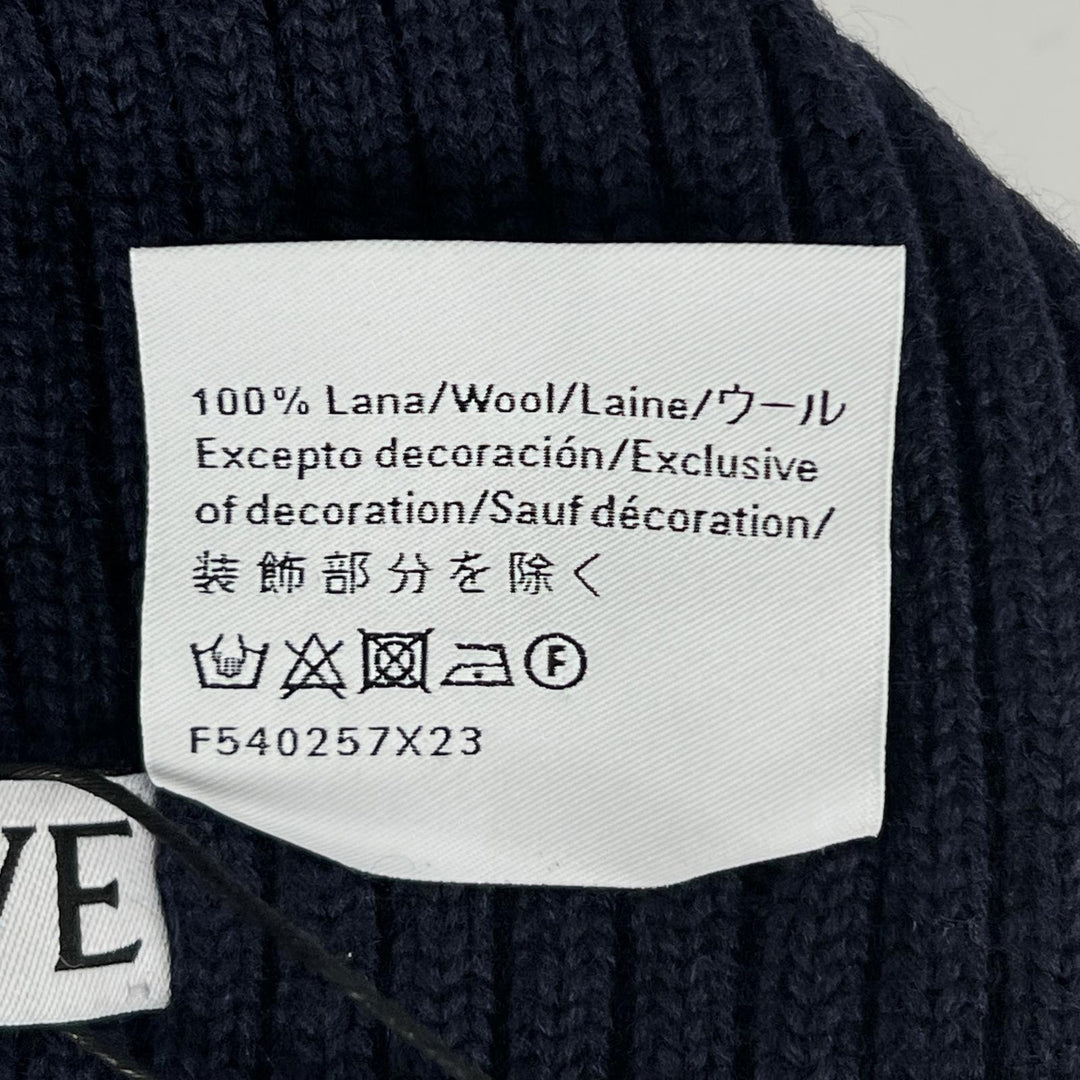 Pristine LOEWE Knit cap Logo design beanie Navy blue wool Women F540257X23