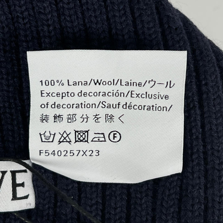 Pristine LOEWE Knit cap Logo design beanie Navy blue wool Women F540257X23