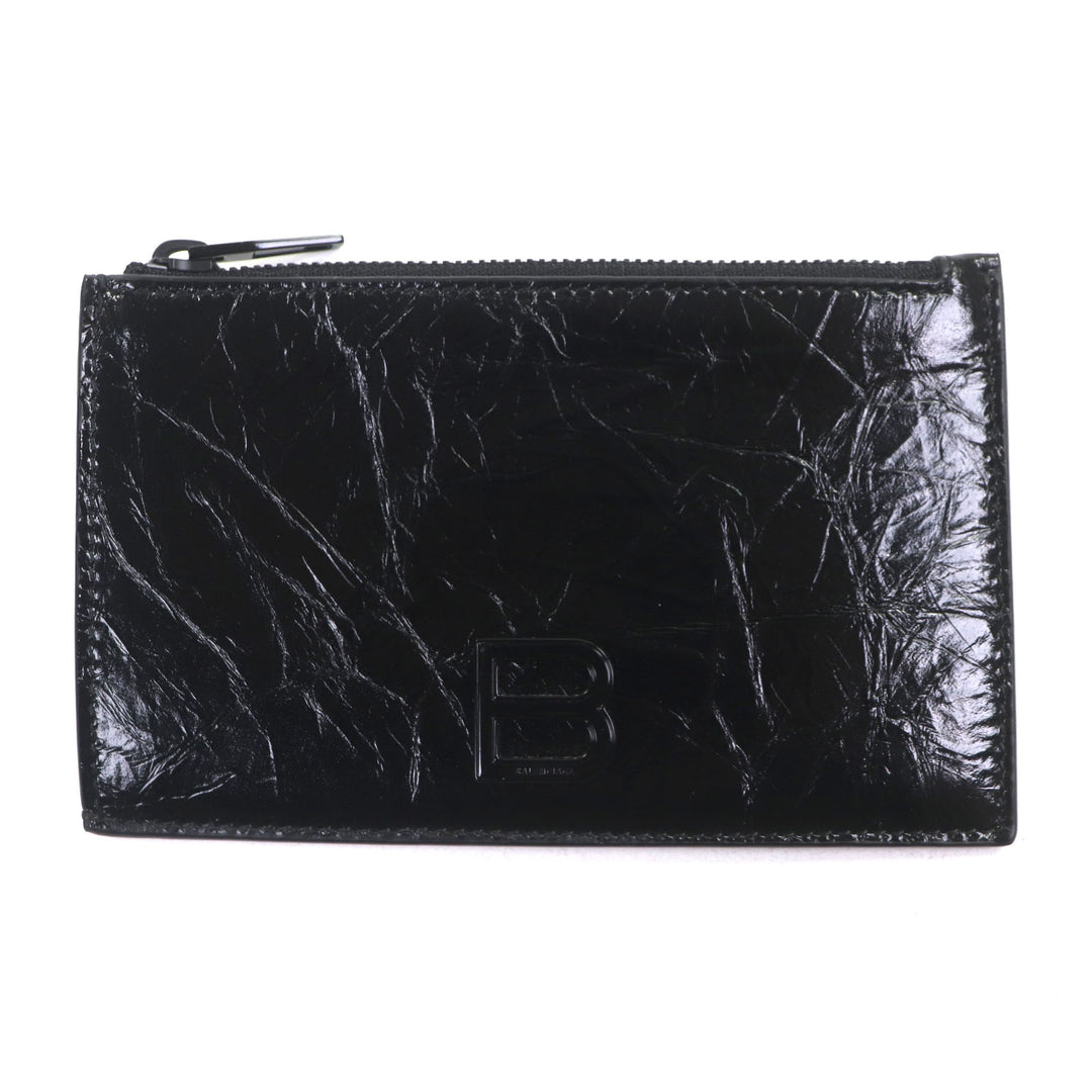 新品同様 BALENCIAGA コインケース CRUSH ブラックレザー メンズ 766465