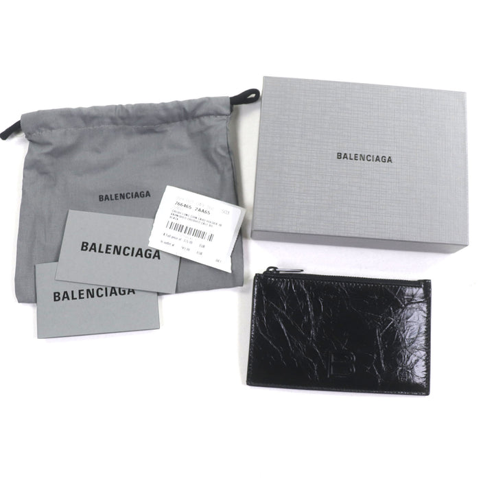 新品同様 BALENCIAGA コインケース CRUSH ブラックレザー メンズ 766465
