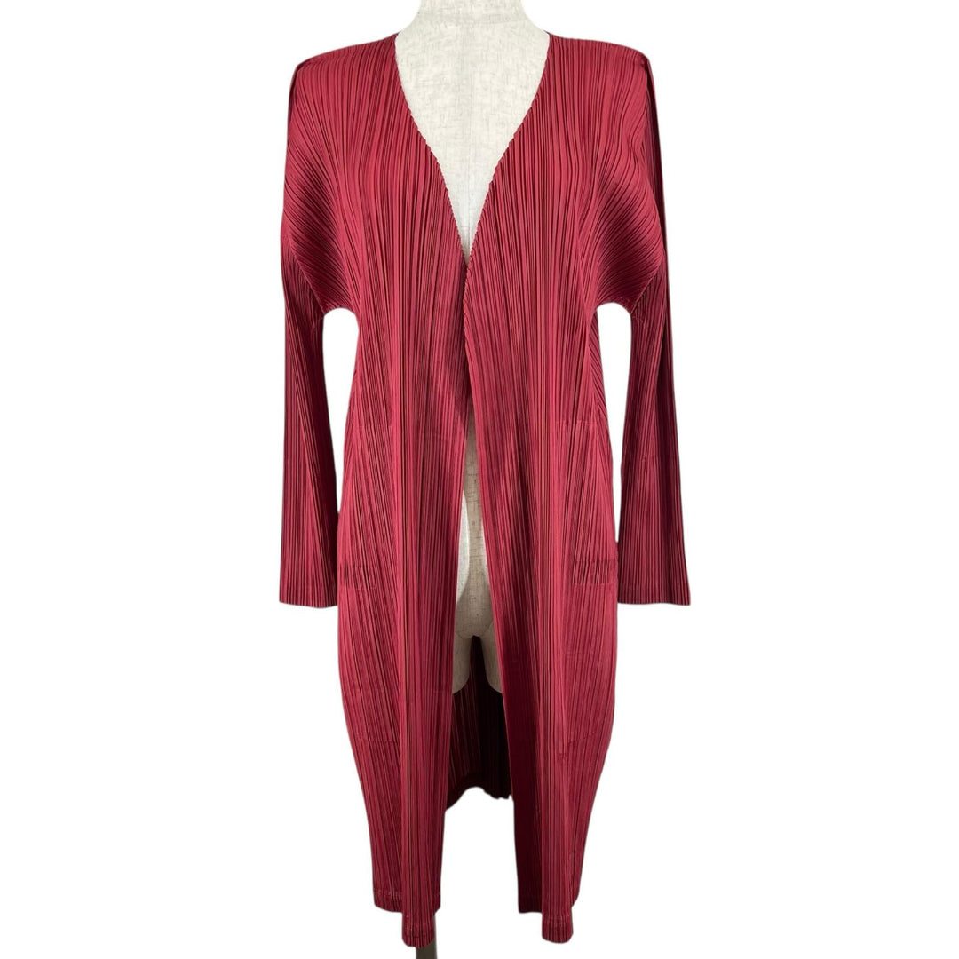 Excellent PLEATS PLEASE cardigan long Red polyester Women 2 PP73-JA163