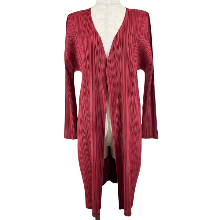 Excellent PLEATS PLEASE cardigan long Red polyester Women 2 PP73-JA163