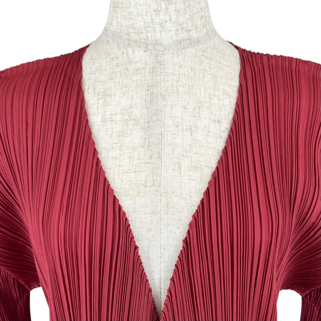 Excellent PLEATS PLEASE cardigan long Red polyester Women 2 PP73-JA163