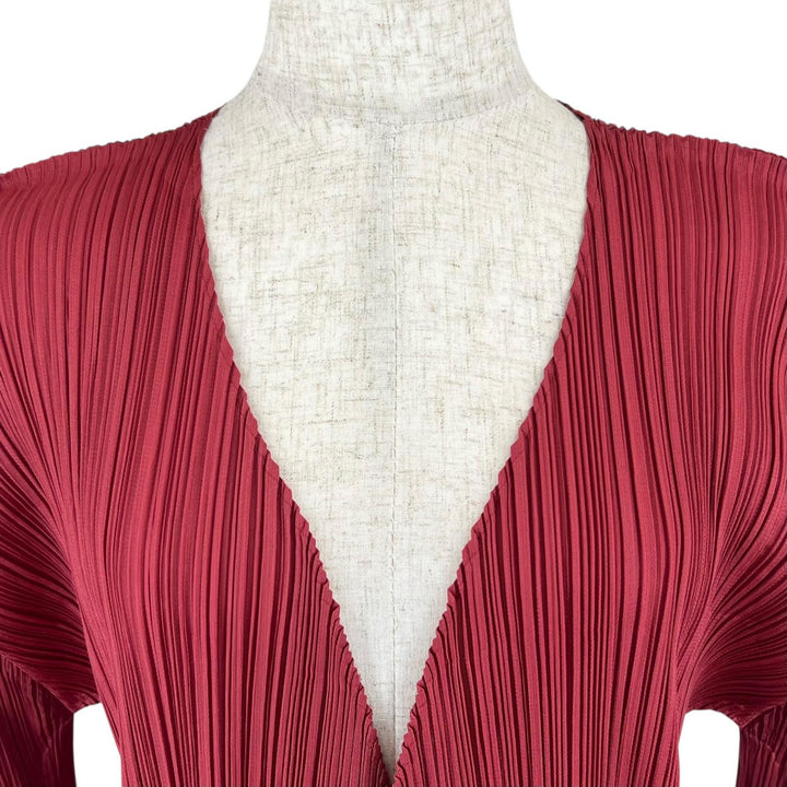 Excellent PLEATS PLEASE cardigan long Red polyester Women 2 PP73-JA163