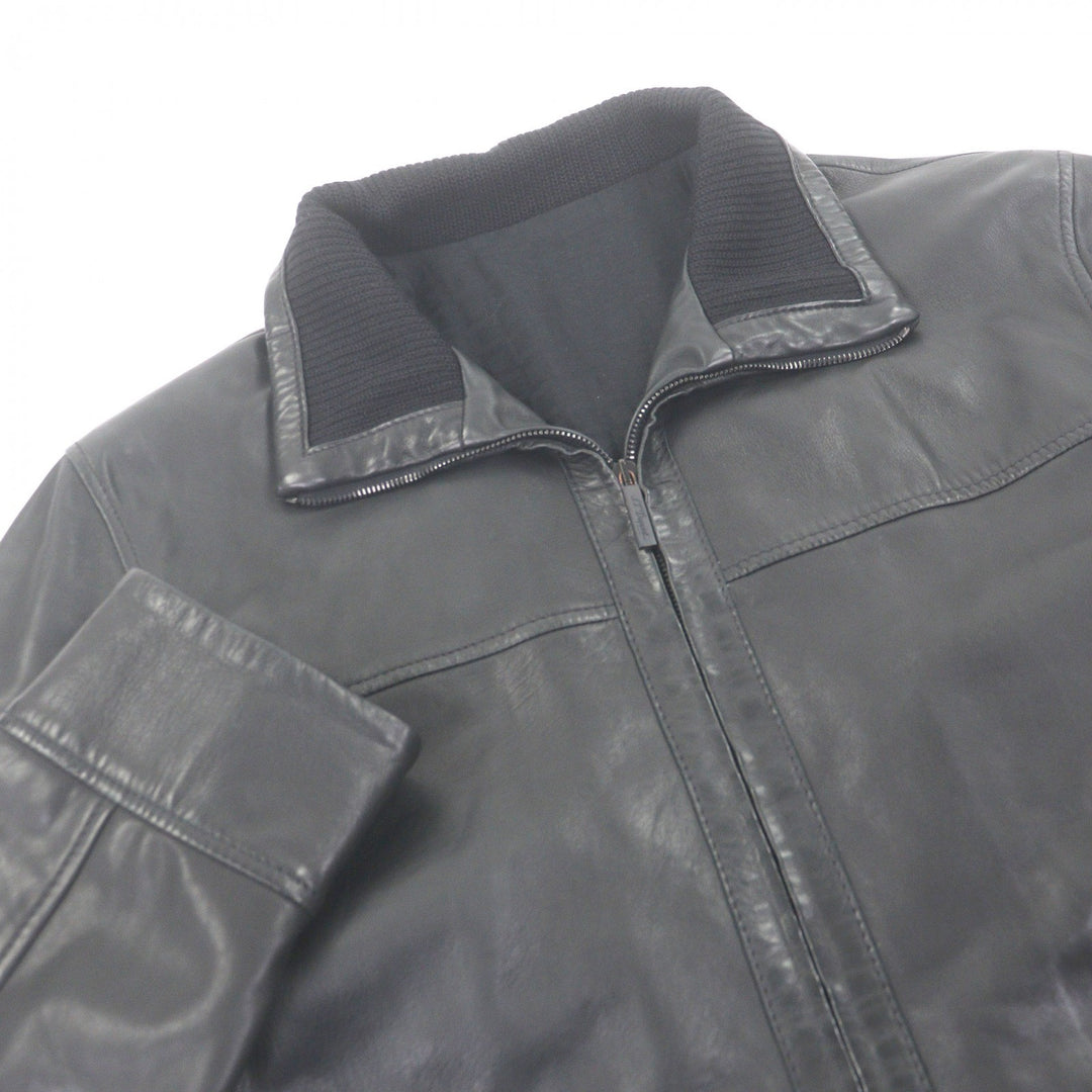 Great Dupont Leather jacket single black Lamb leather mens 52