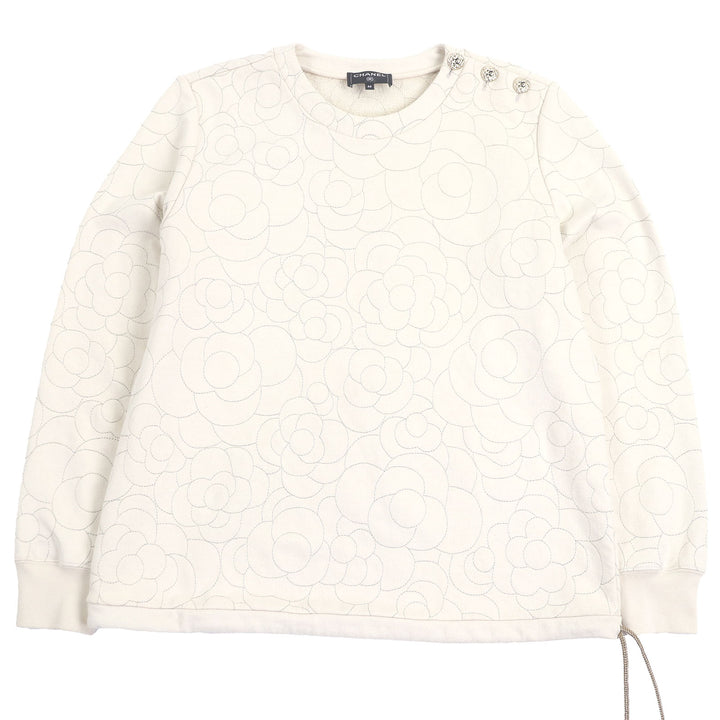 Excellent CHANEL sweat COCO Mark Button, Camellia Stitch, Rare Size beige cotton