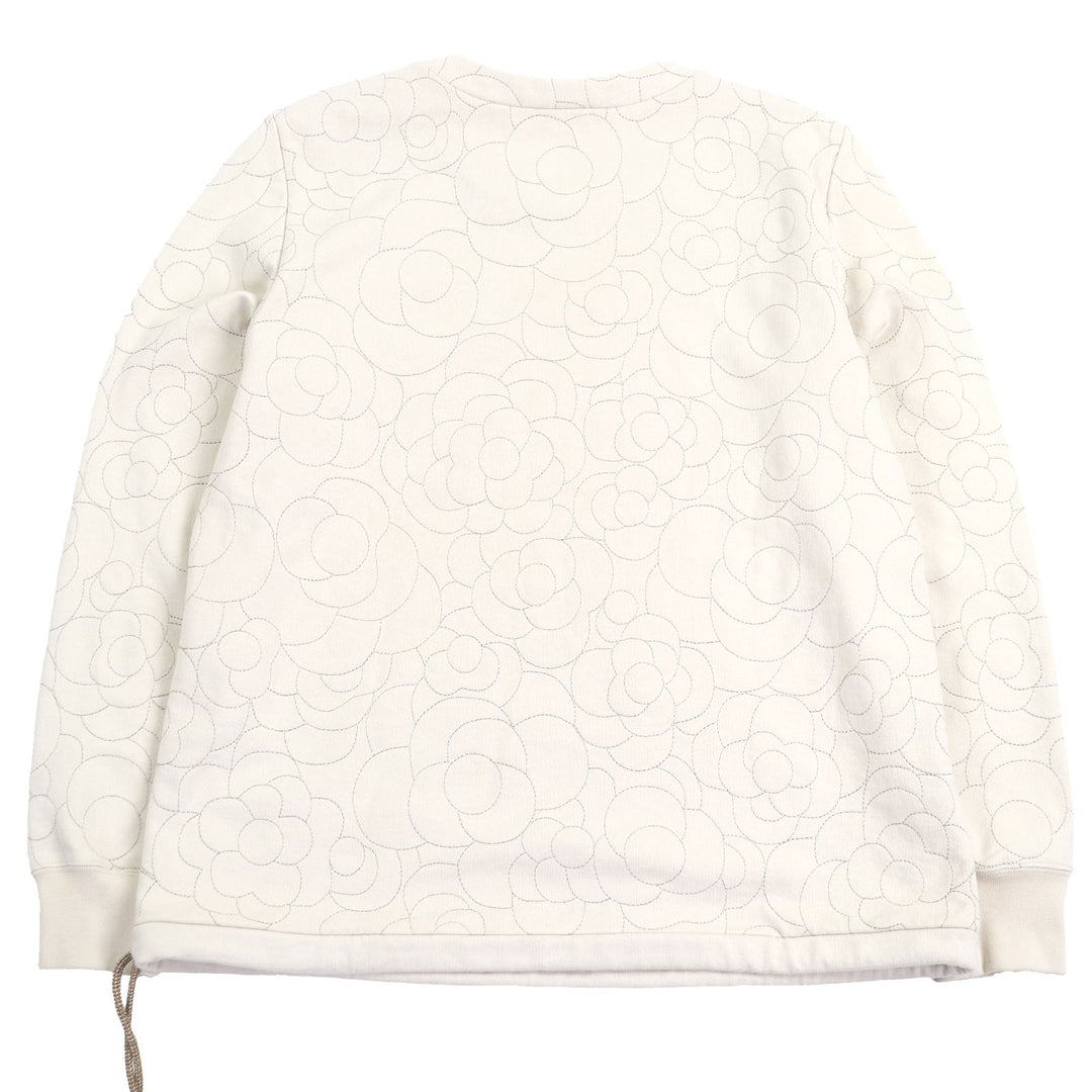 Excellent CHANEL sweat COCO Mark Button, Camellia Stitch, Rare Size beige cotton