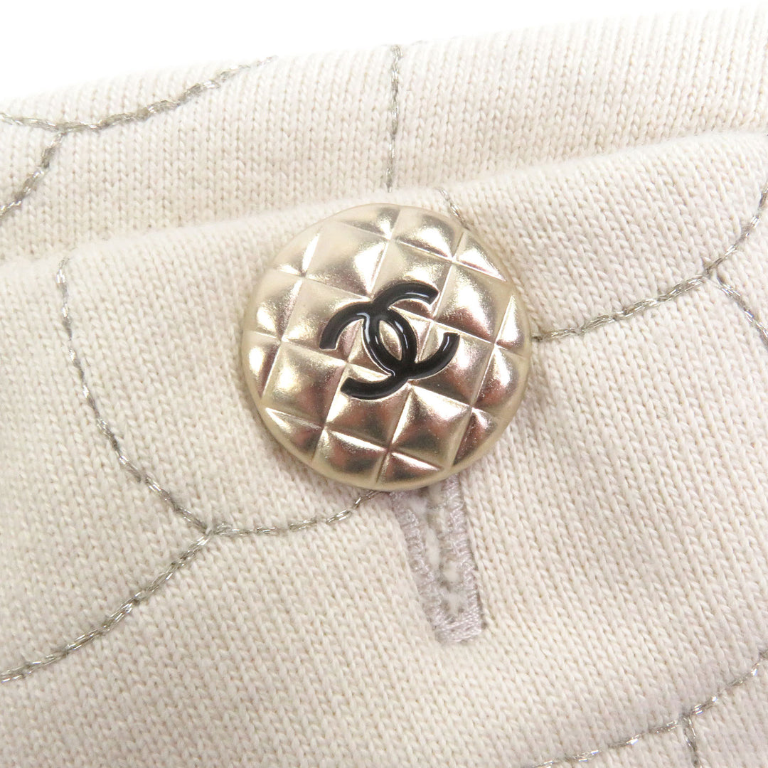 Excellent CHANEL sweat COCO Mark Button, Camellia Stitch, Rare Size beige cotton