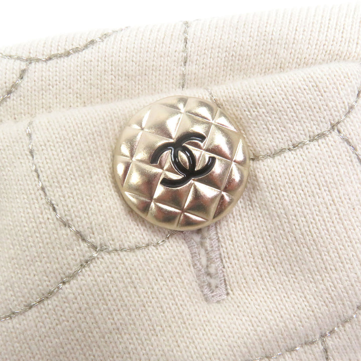 Excellent CHANEL sweat COCO Mark Button, Camellia Stitch, Rare Size beige cotton