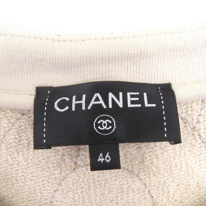 Excellent CHANEL sweat COCO Mark Button, Camellia Stitch, Rare Size beige cotton