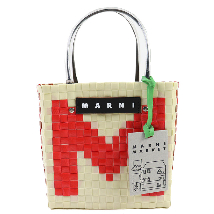 新品 MARNI ハンドバッグ ミニバスケットバッグ アイボリーレッド レディース SHMH0063JN