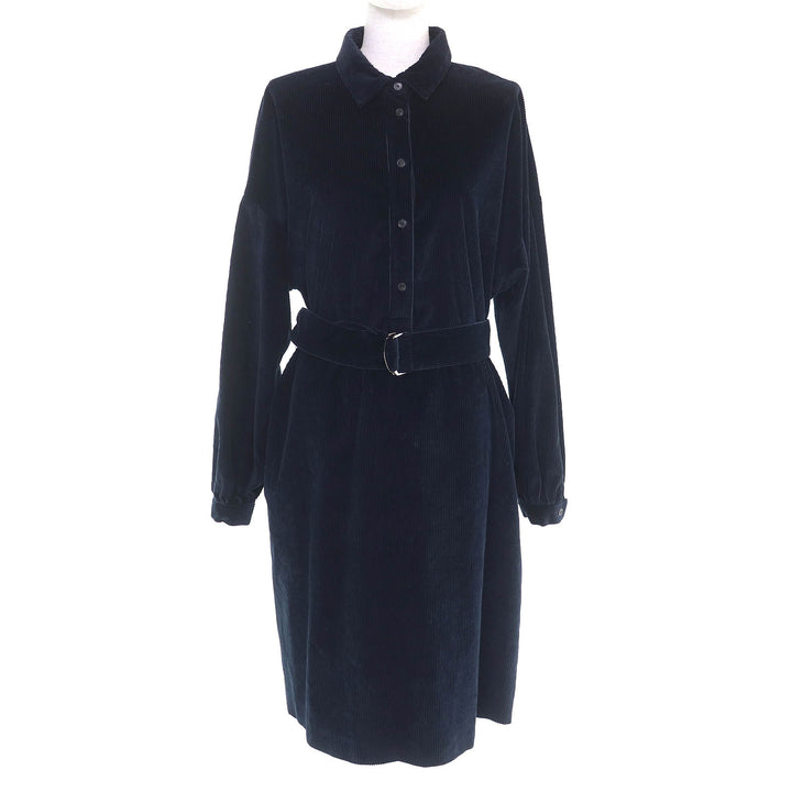 Pristine WEEKEND MaxMara ワンピース ベルト付きコーデュロイシャツ ネイビー コットン レディース 46