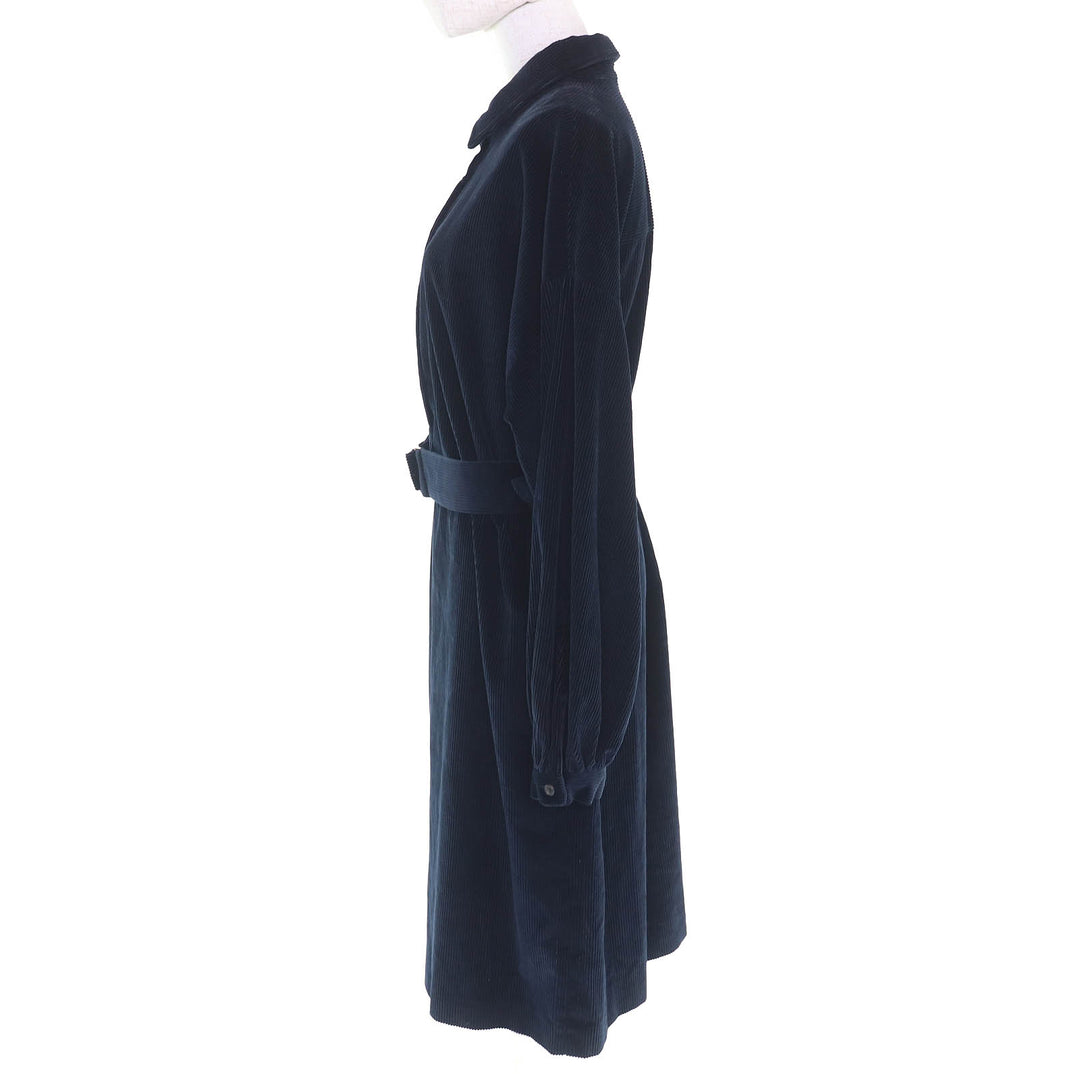 Pristine WEEKEND MaxMara ワンピース ベルト付きコーデュロイシャツ ネイビー コットン レディース 46